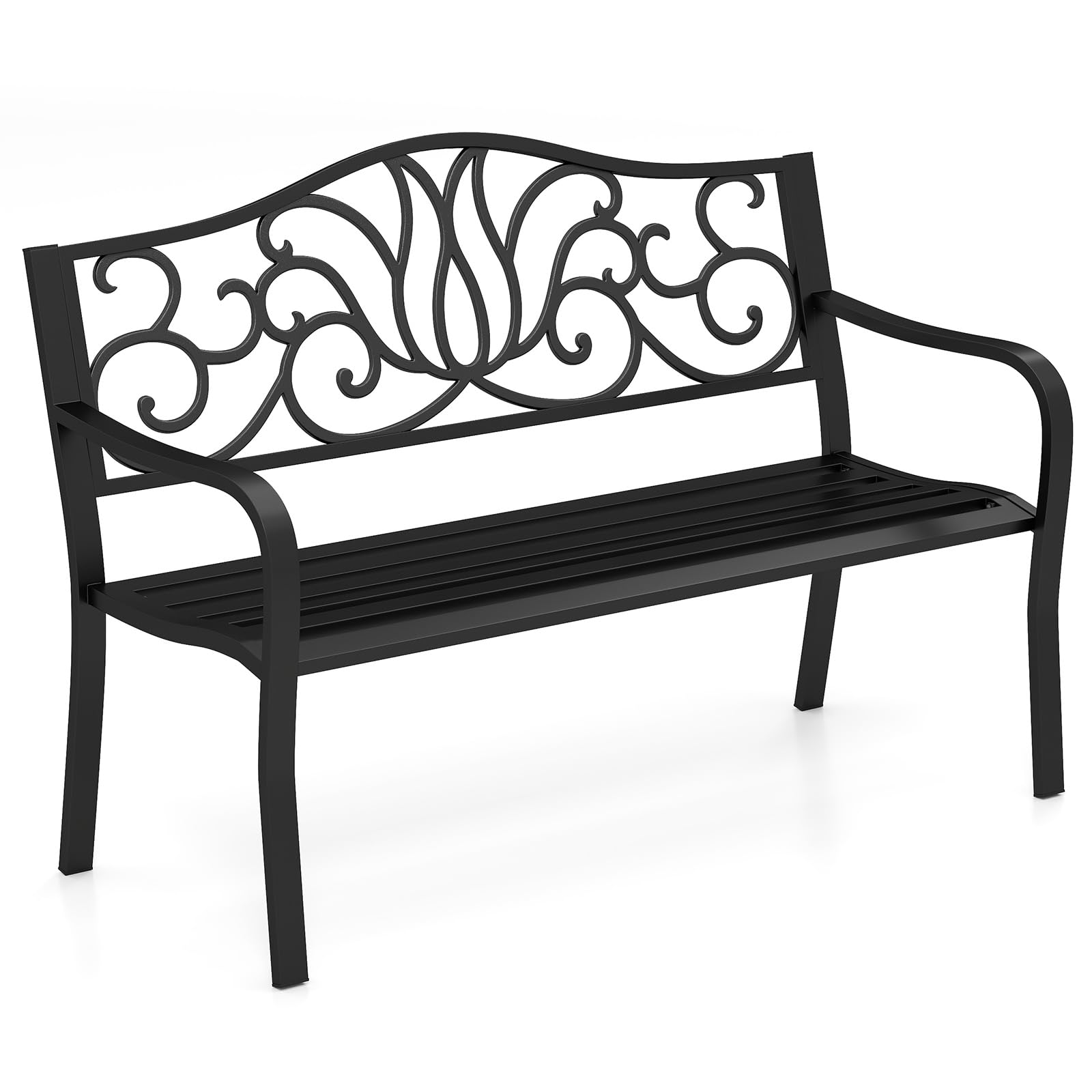 Banc de jardin extérieur Tangkula de 50 pouces avec dossier floral et assise à lattes